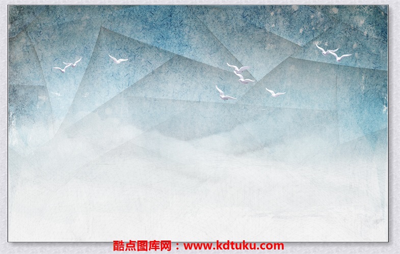m2436-北欧新中式几何图形海鸥背景墙壁画