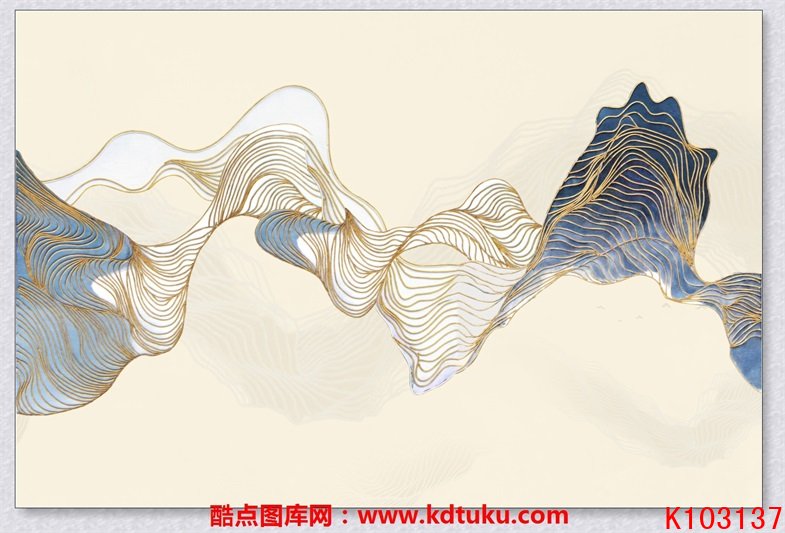 k103137-新中式手绘意境禅意抽象线条背景墙壁画