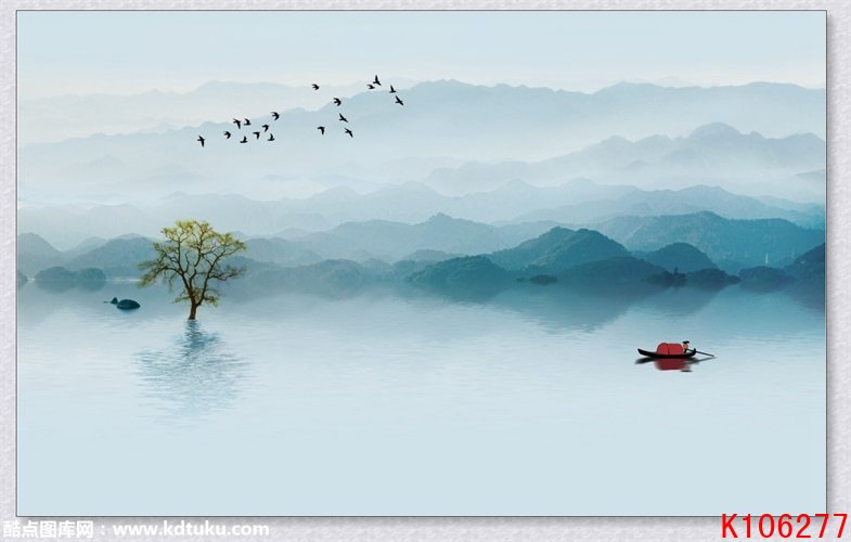 k106277-新中式水墨山水意境禅意背景墙壁画