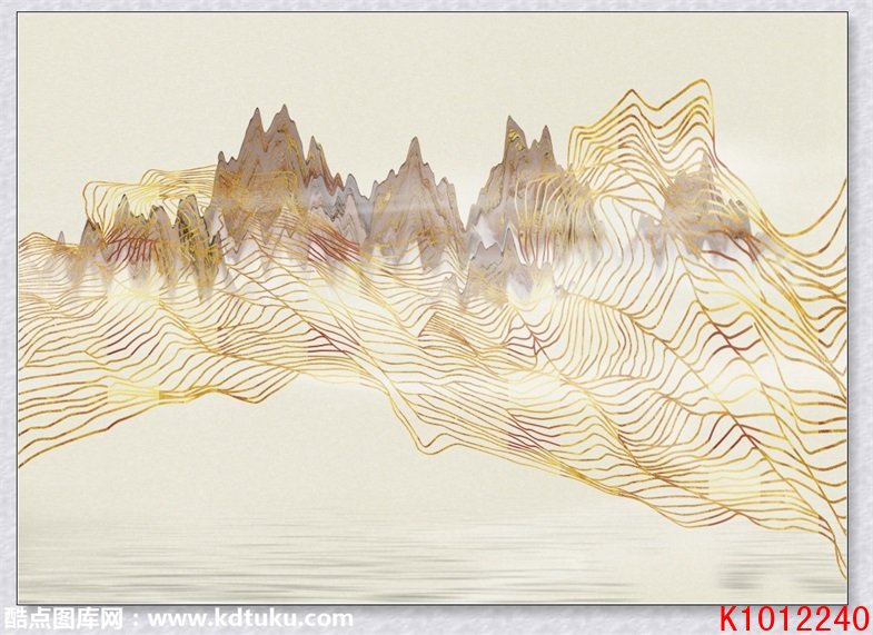 k1012240-新中式意境禅意抽象山峰金色线条背景墙壁画